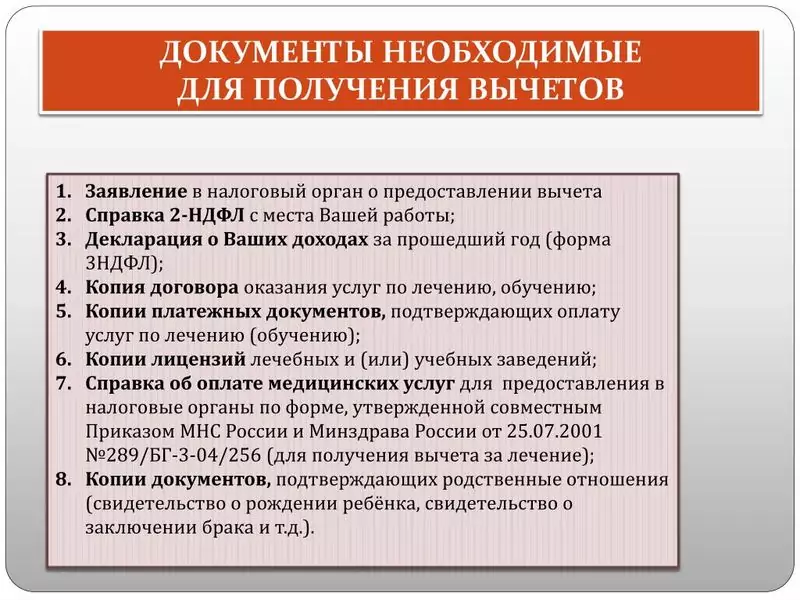 Документы для получения налогового вычета