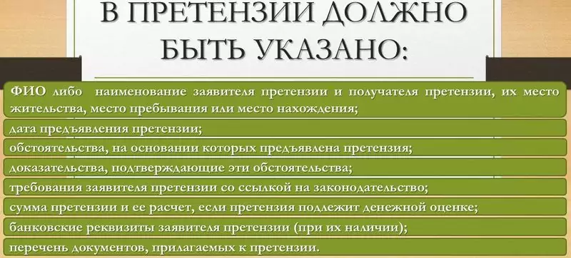 ЧТо должно быть в претензии